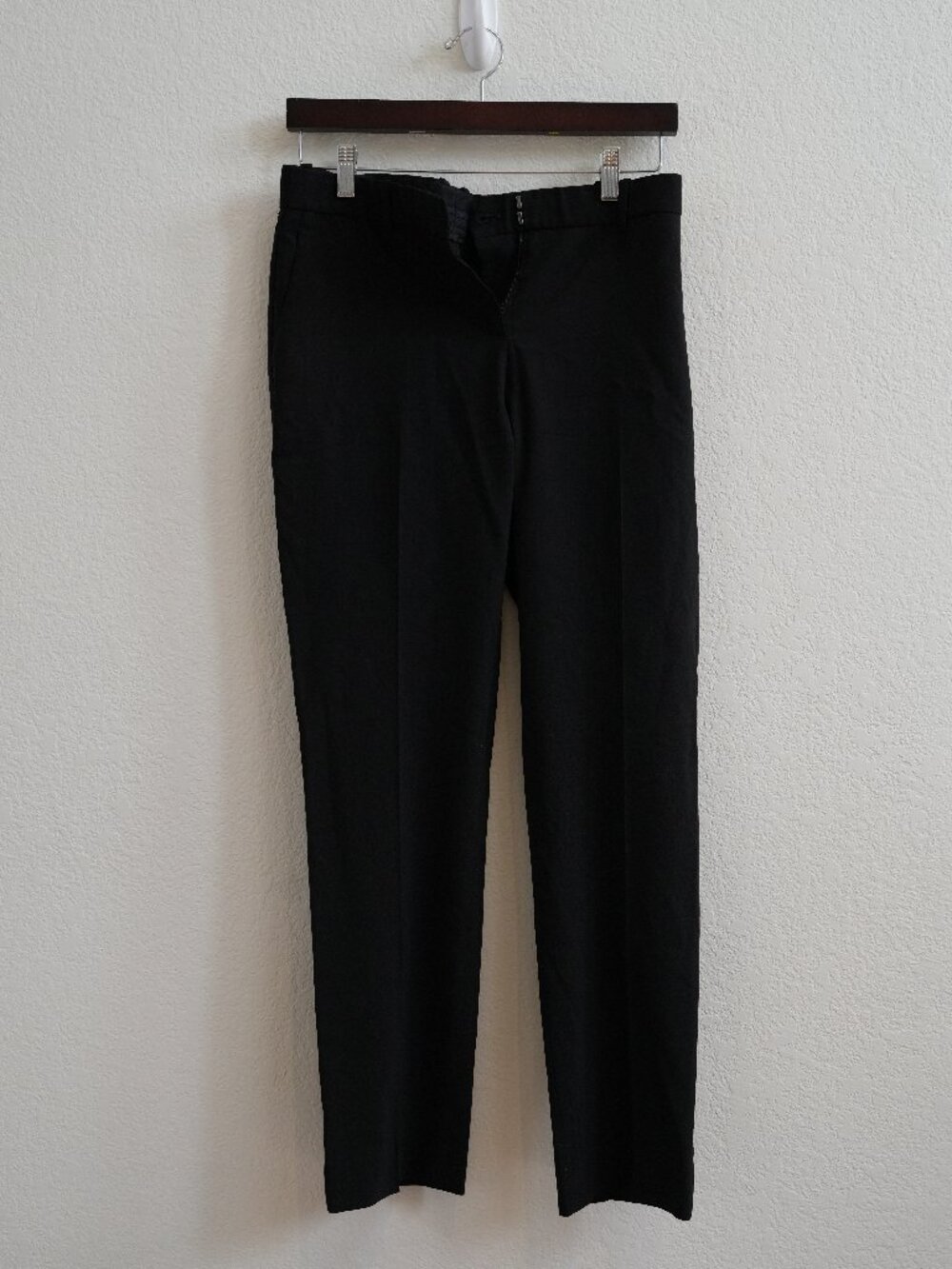 Theory Womens 8 Black Stretch Wool Trousers Flat Front Slim Straight Leg Work